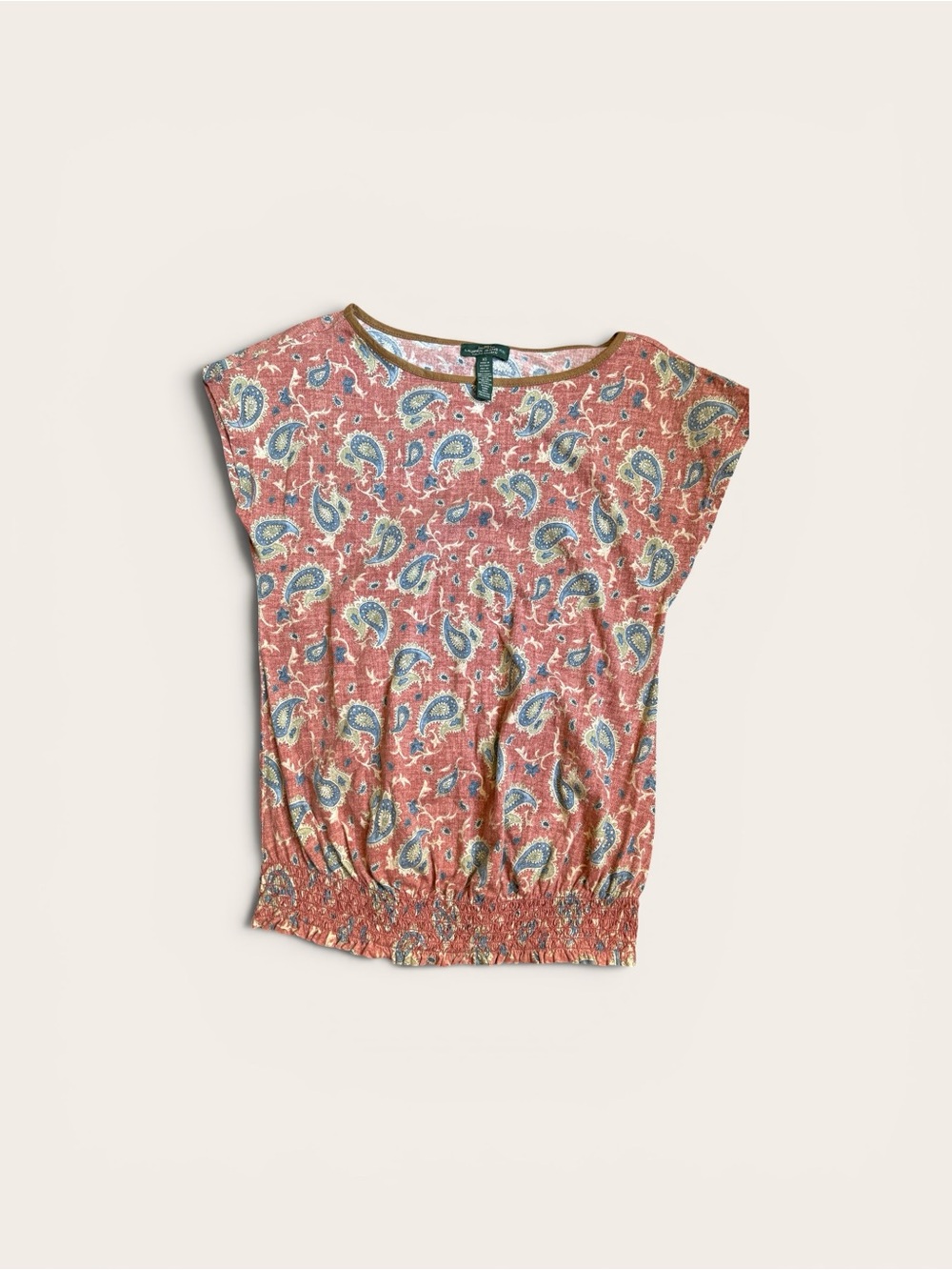 Lauren Ralph Lauren Coral Paisley Cap-Sleeve Top with Blue and Cream Accents